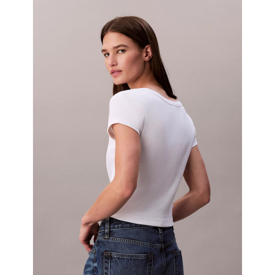 Calvin Klein Γυναικεία κοντομάνικη μπλούζα Slim Ribbed Cotton Badge T-shirt